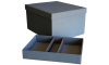 scatola in cartone teso e vassoio portagioie con divisori per cassetto coordinato rivestiti in tela